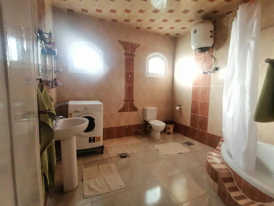 Shower, Toilet, towels, washing machine