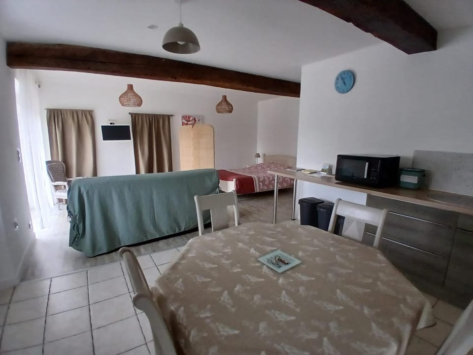 Kitchen or kitchenette, Living room, Seating area, Bedroom