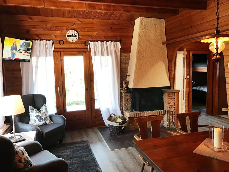 Living room, fireplace, flat iron