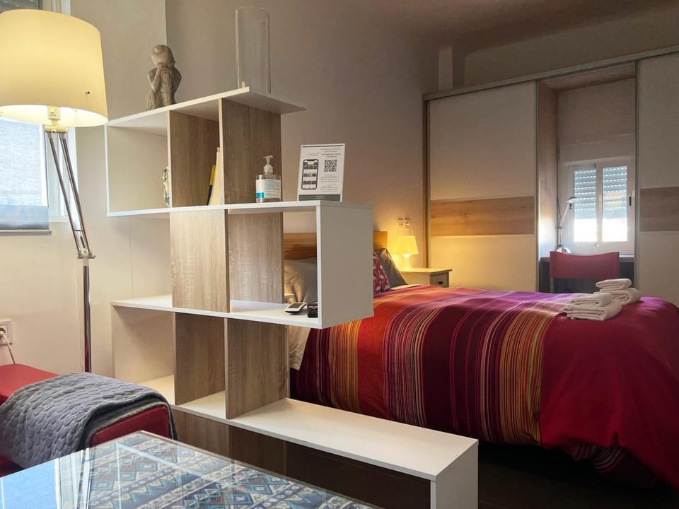 Bed, Photo of the whole room, Bedroom, hair dresser, towels, wardrobe, air conditioner