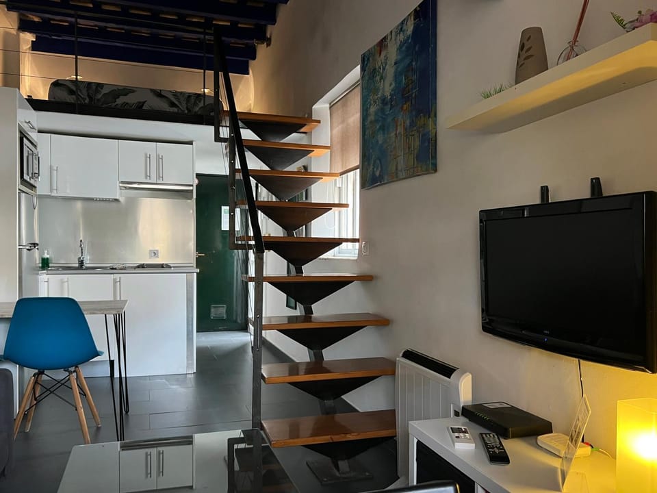 TV and multimedia, Kitchen or kitchenette, Photo of the whole room, Dining area, Bedroom, minibar, stove, air conditioner