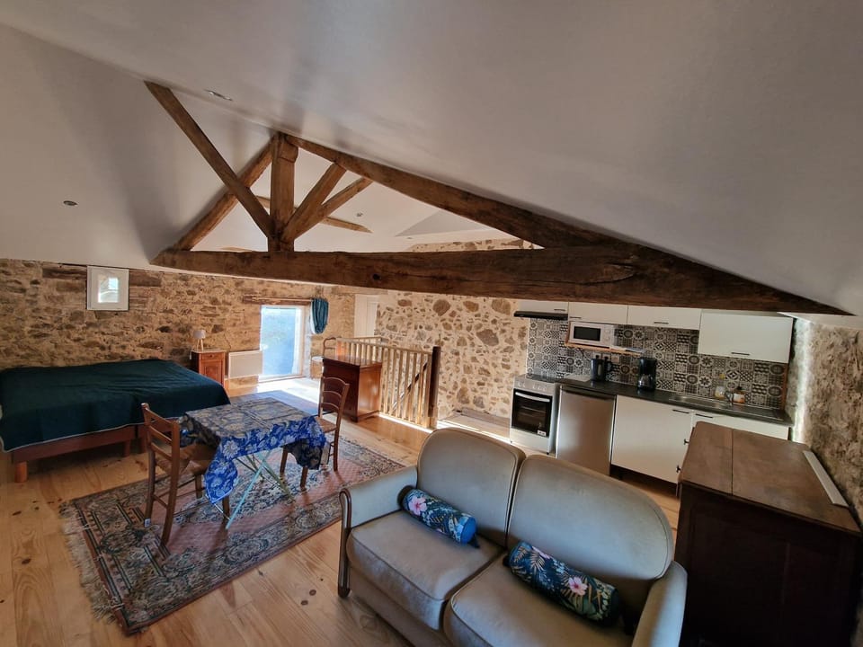 Kitchen or kitchenette, Living room, Seating area, Dining area