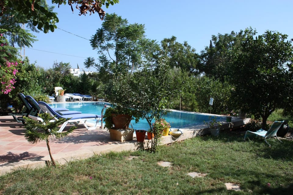 Swimming pool, sunbed