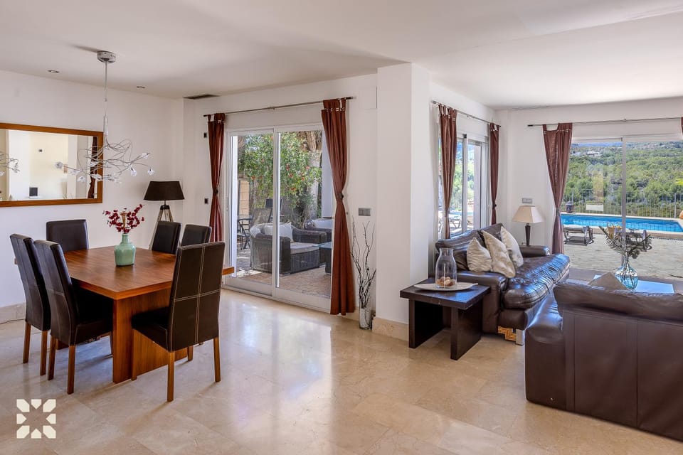 View (from property/room), Balcony/Terrace, Living room, Seating area, Dining area, Pool view, Swimming pool