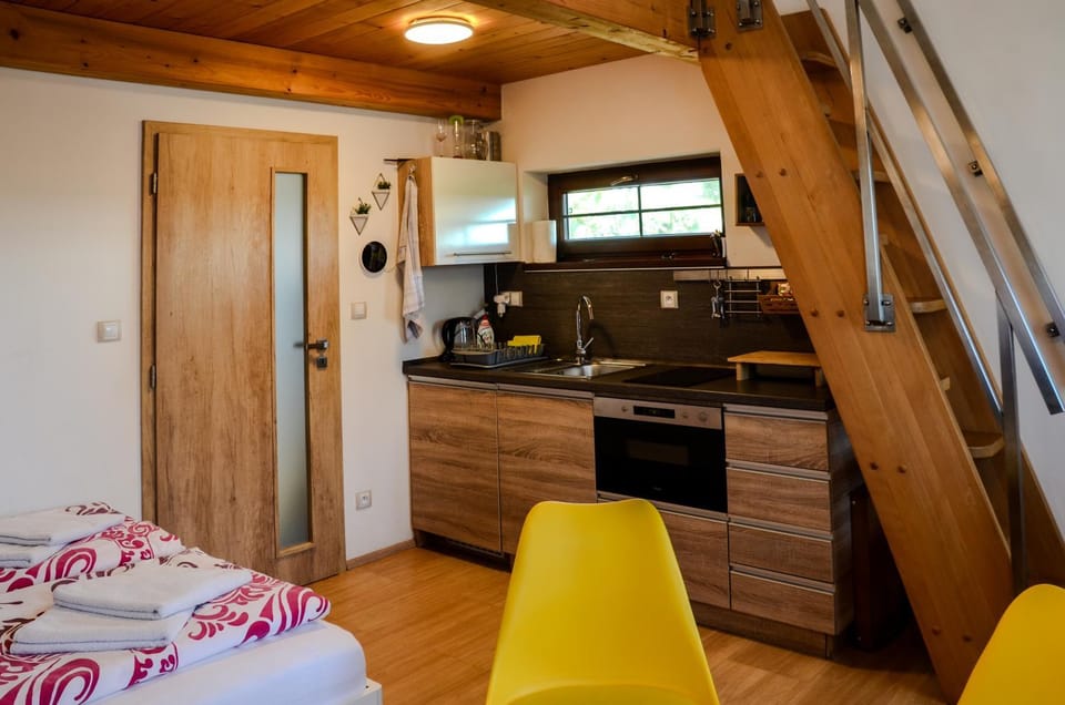 Kitchen or kitchenette, Living room, microwave, stove
