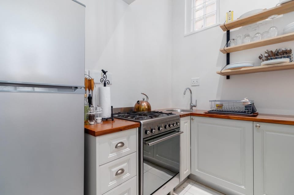 Kitchen or kitchenette, stove
