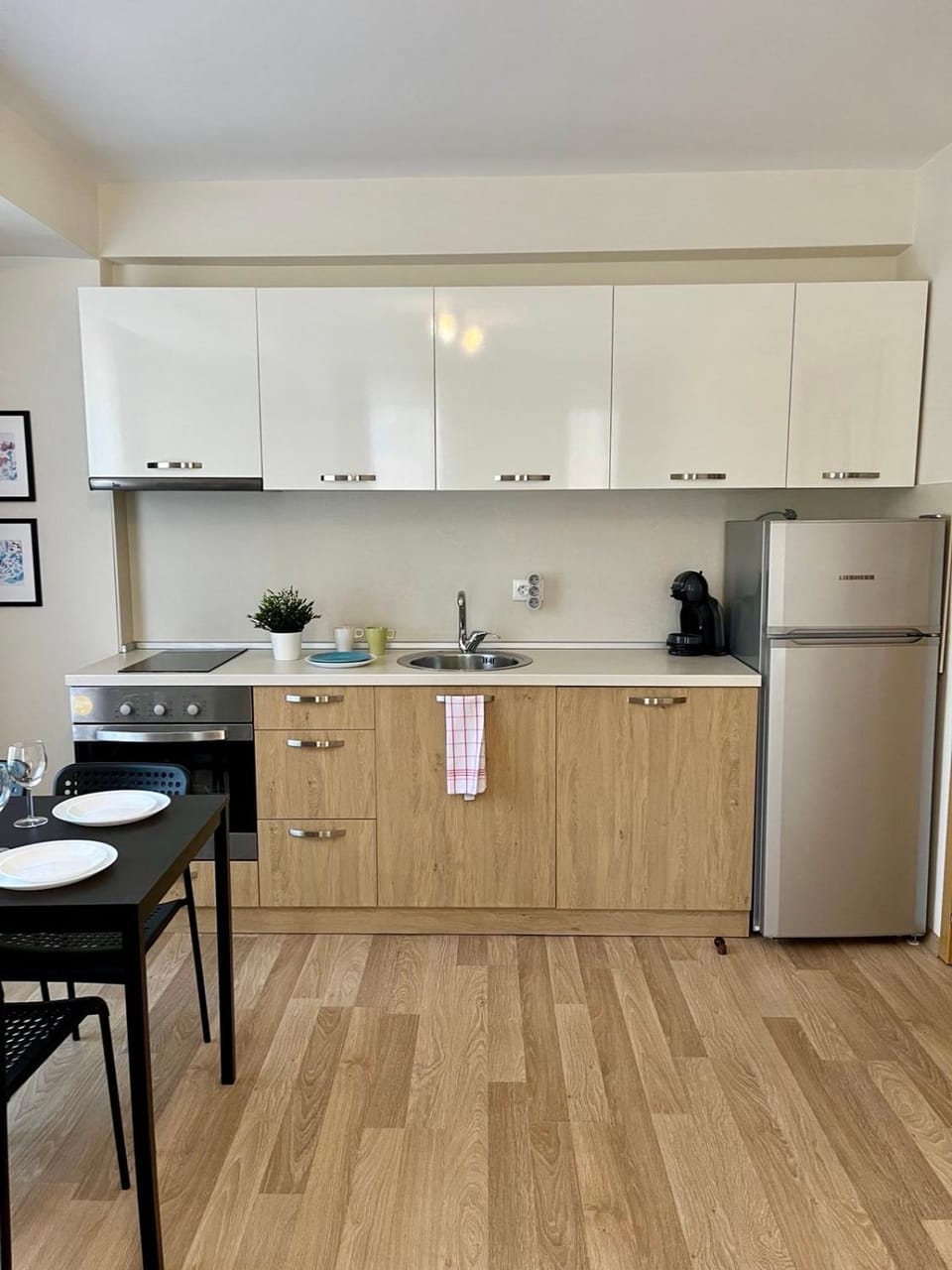 Kitchen or kitchenette, stove
