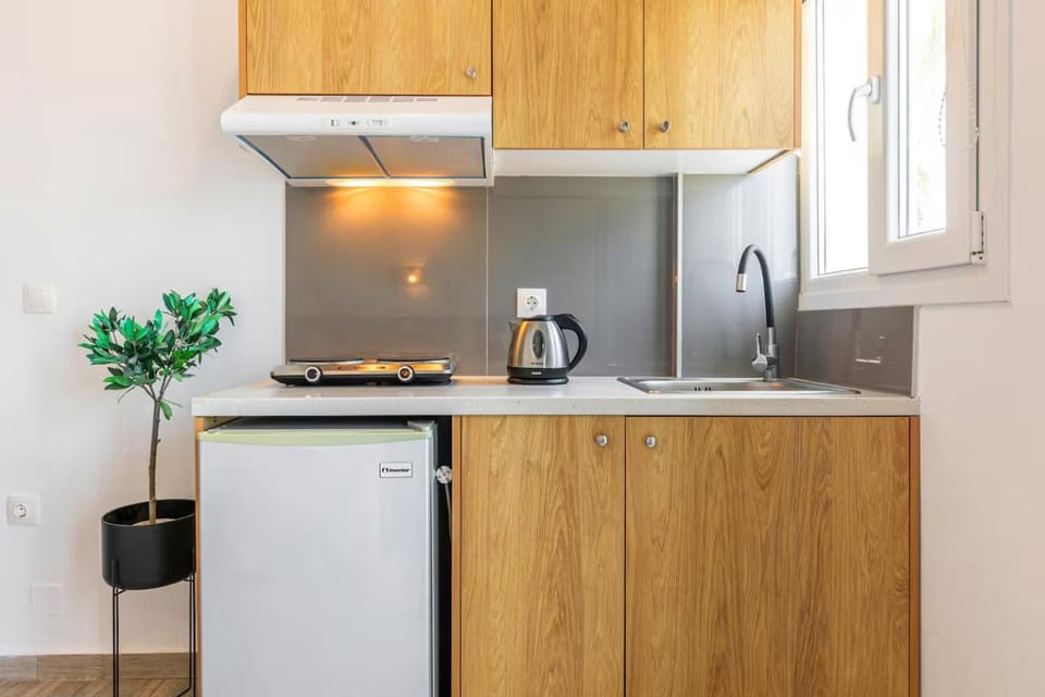 Kitchen or kitchenette, stove