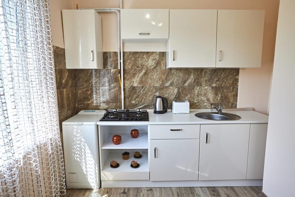 Coffee/tea facilities, Kitchen or kitchenette, stove, washing machine
