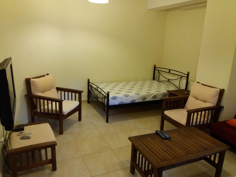 Bed, TV and multimedia, Living room, Seating area, Bedroom
