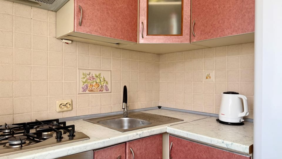 Kitchen or kitchenette, stove