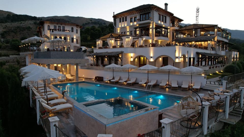 Property building, Natural landscape, Pool view, Swimming pool