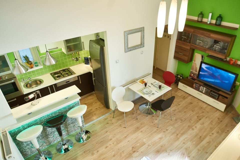 Kitchen or kitchenette, Living room, Dining area