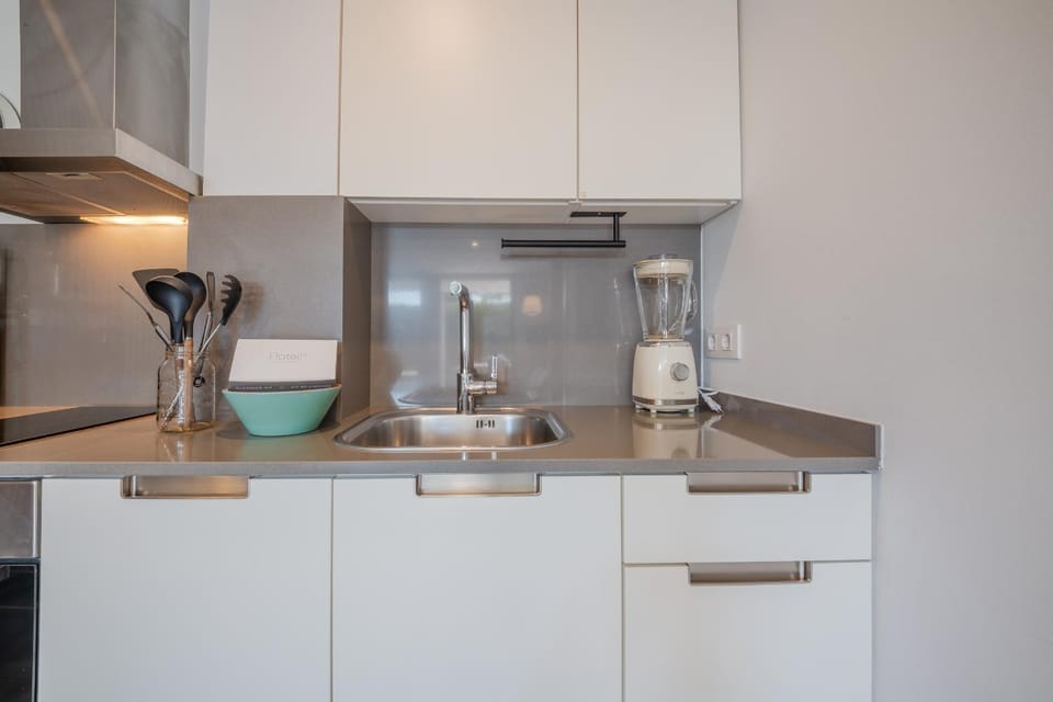 Kitchen or kitchenette, stove