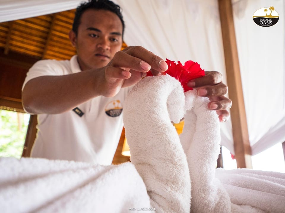 Staff, Bed, People, towels