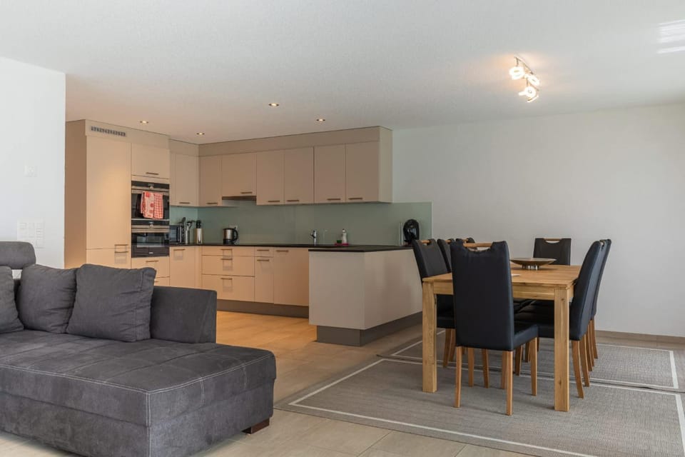 Kitchen or kitchenette, Living room, Seating area, Dining area, stove