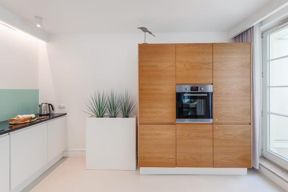 Kitchen or kitchenette, oven, stove