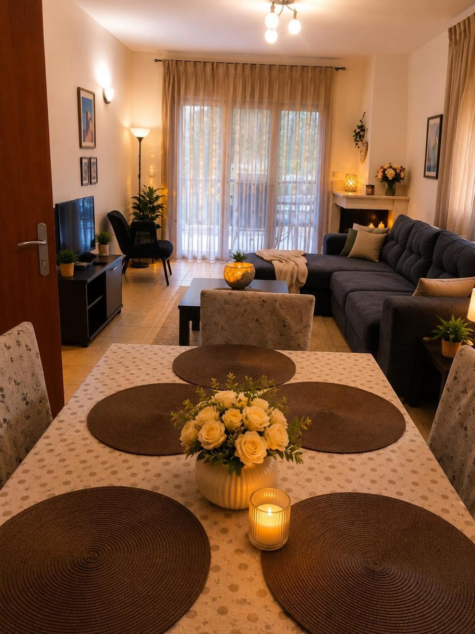 Living room, kitchen