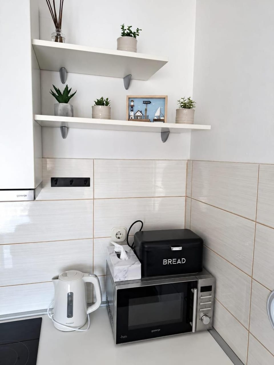 Kitchen or kitchenette, toaster