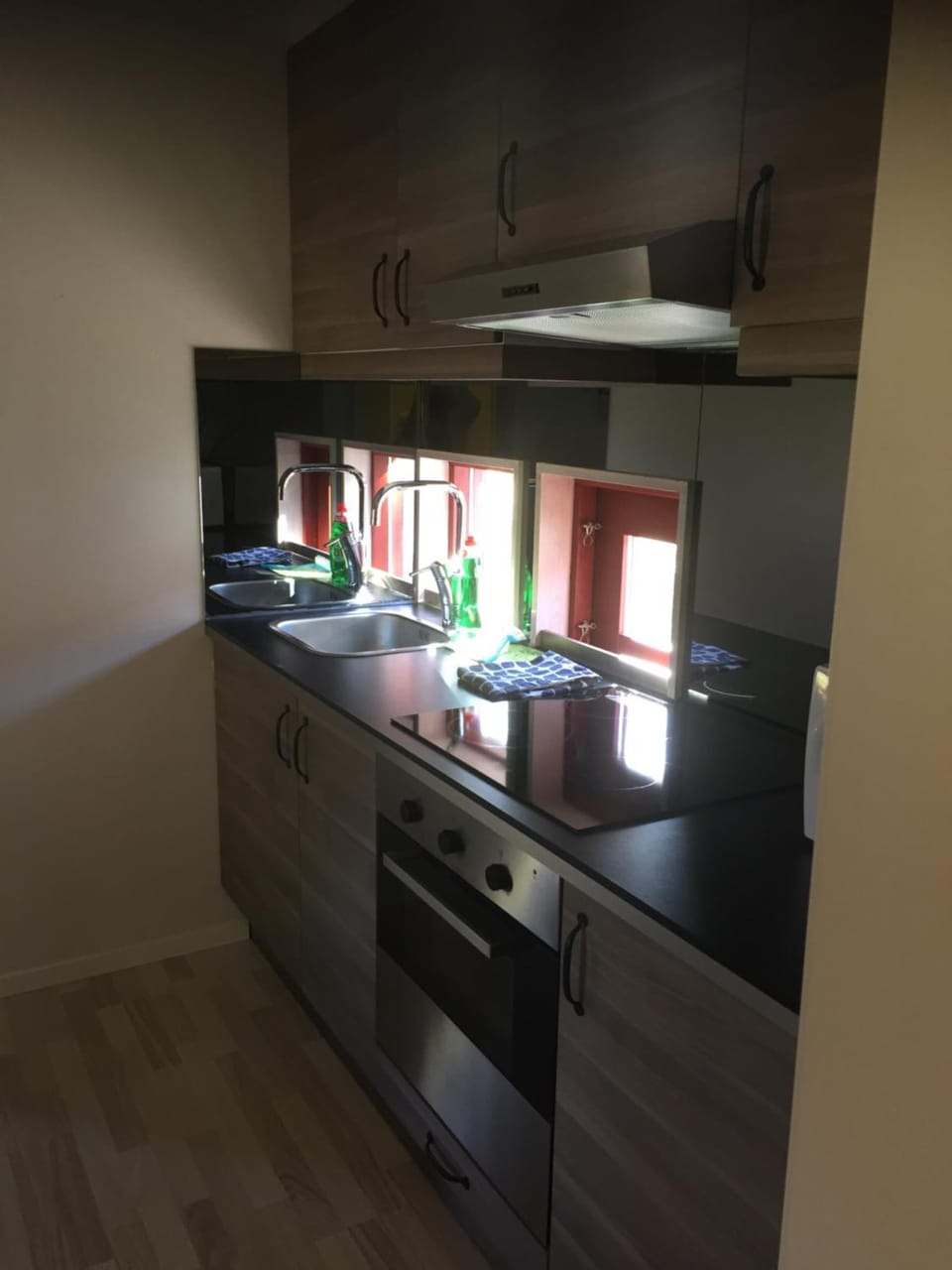 Kitchen or kitchenette, stove