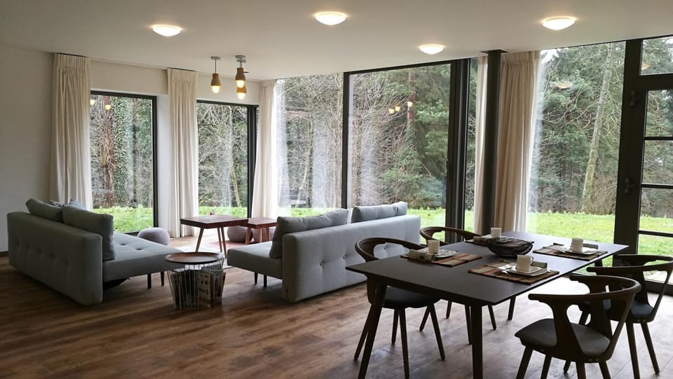 Living room, Dining area, Garden view