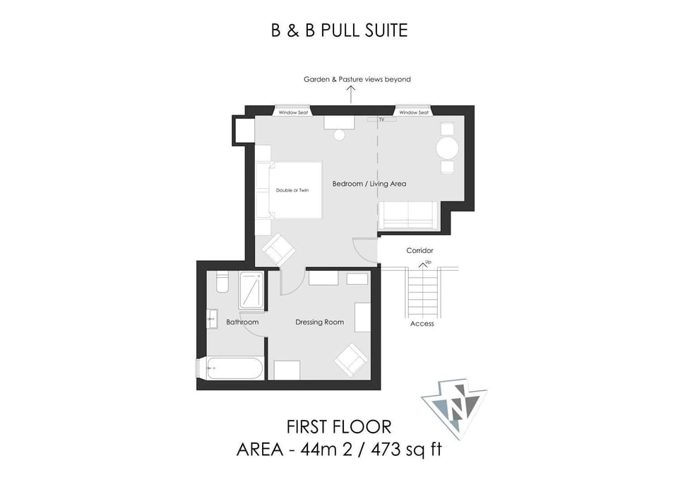 Photo of the whole room, Floor plan