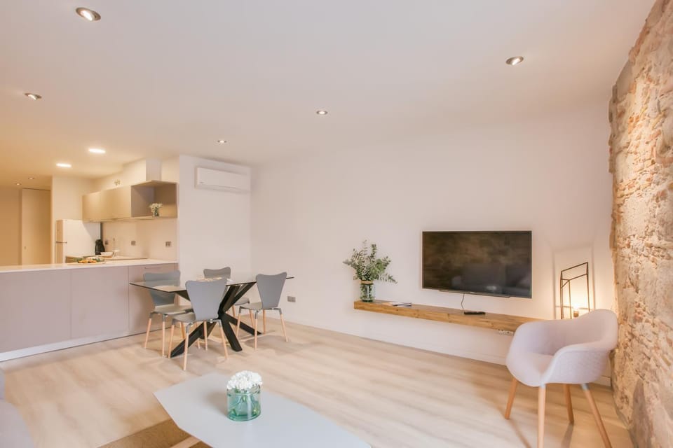 TV and multimedia, Kitchen or kitchenette, Living room, Photo of the whole room, Seating area, Dining area, air conditioner