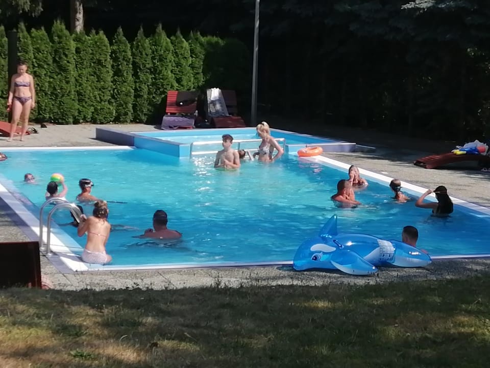 Pool view, group of guests