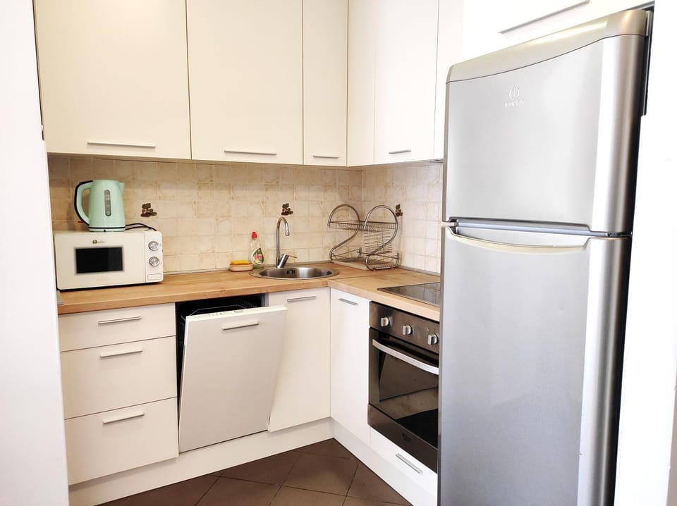 Kitchen or kitchenette, dishwasher, oven, stove