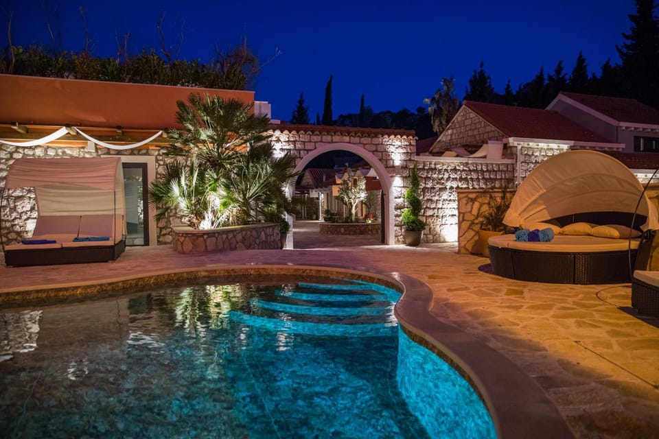 Property building, Night, Pool view, Swimming pool