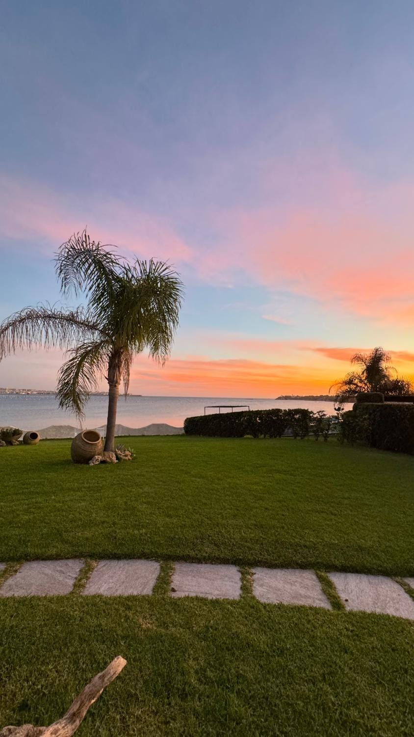 Natural landscape, Garden, Garden view, Sea view, Sunset