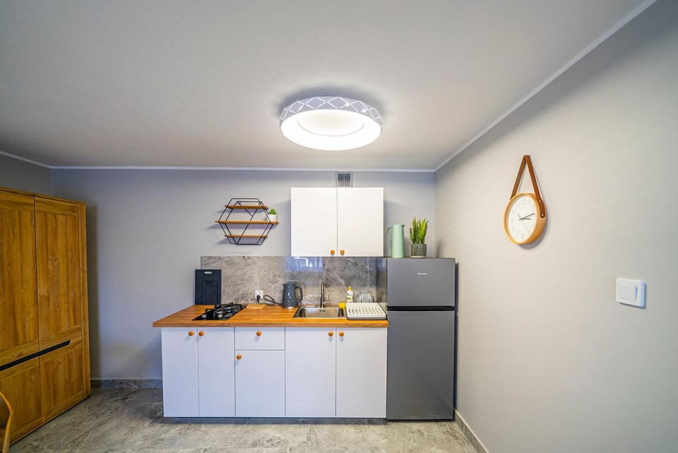 Kitchen or kitchenette, stove