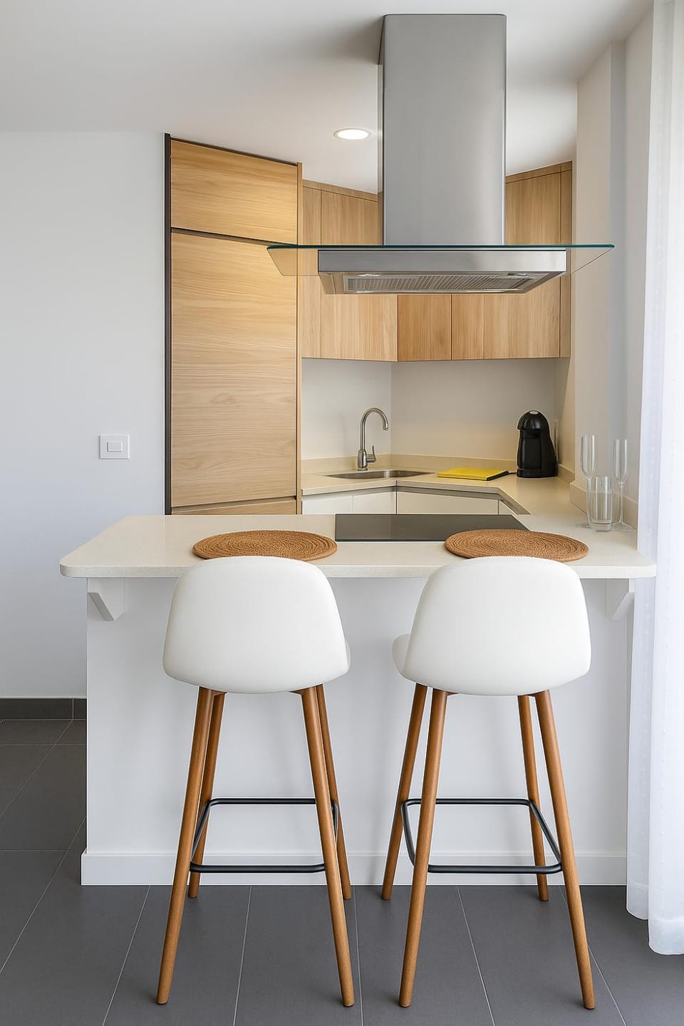Kitchen or kitchenette, stove