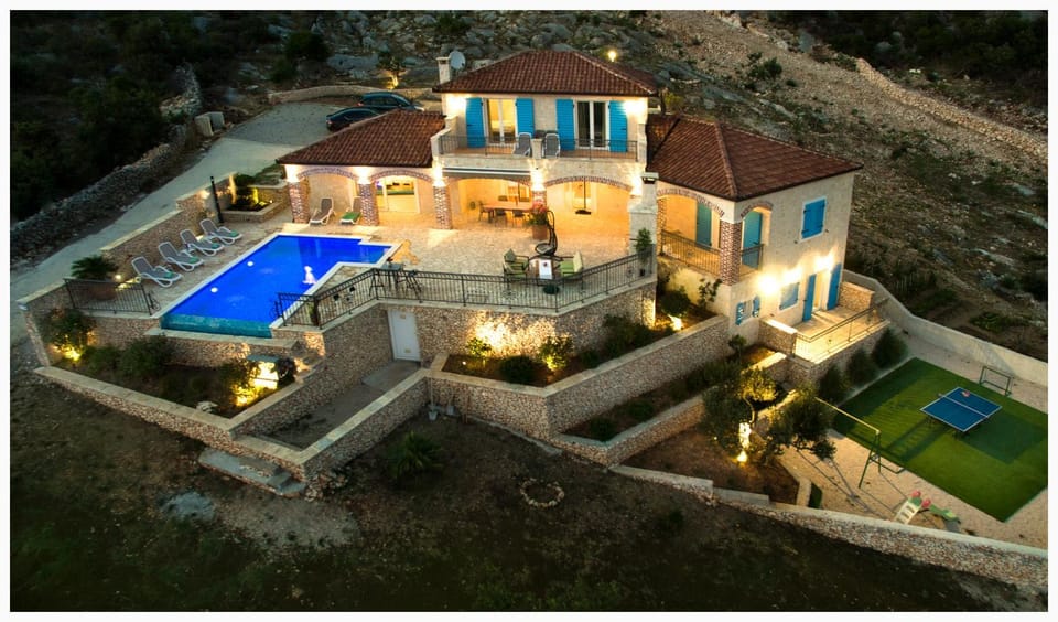 Property building, Night, Pool view, Swimming pool