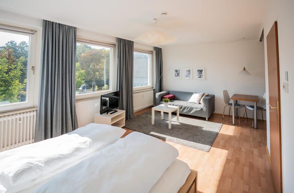 Bed, TV and multimedia, Living room, Photo of the whole room, Seating area, Bedroom