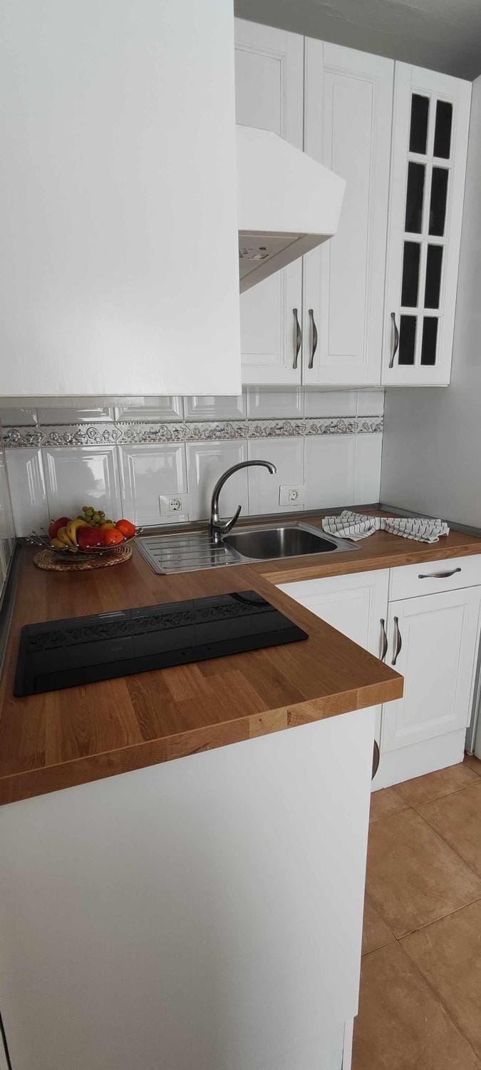 Kitchen or kitchenette, stove