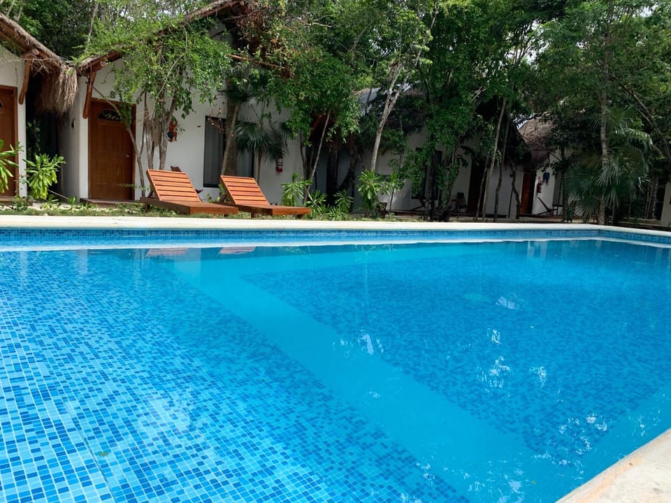 Swimming pool, sunbed