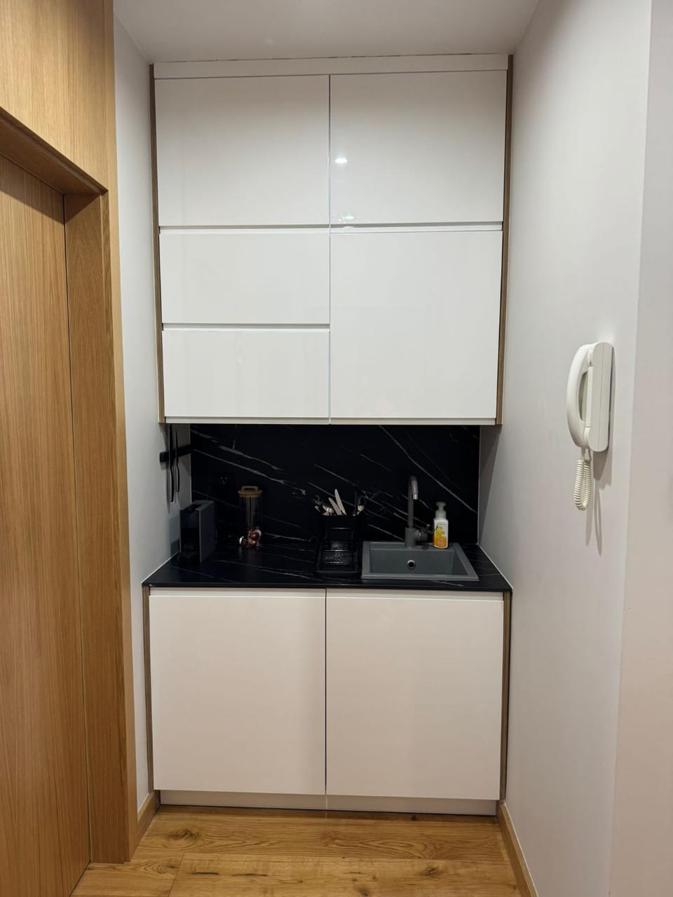 Kitchen or kitchenette, stove