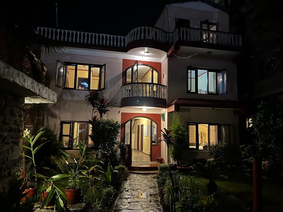 Property building, Patio, Night, Garden, Garden view