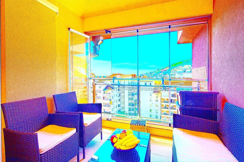 Balcony/Terrace, Living room, City view, Sea view, Street view