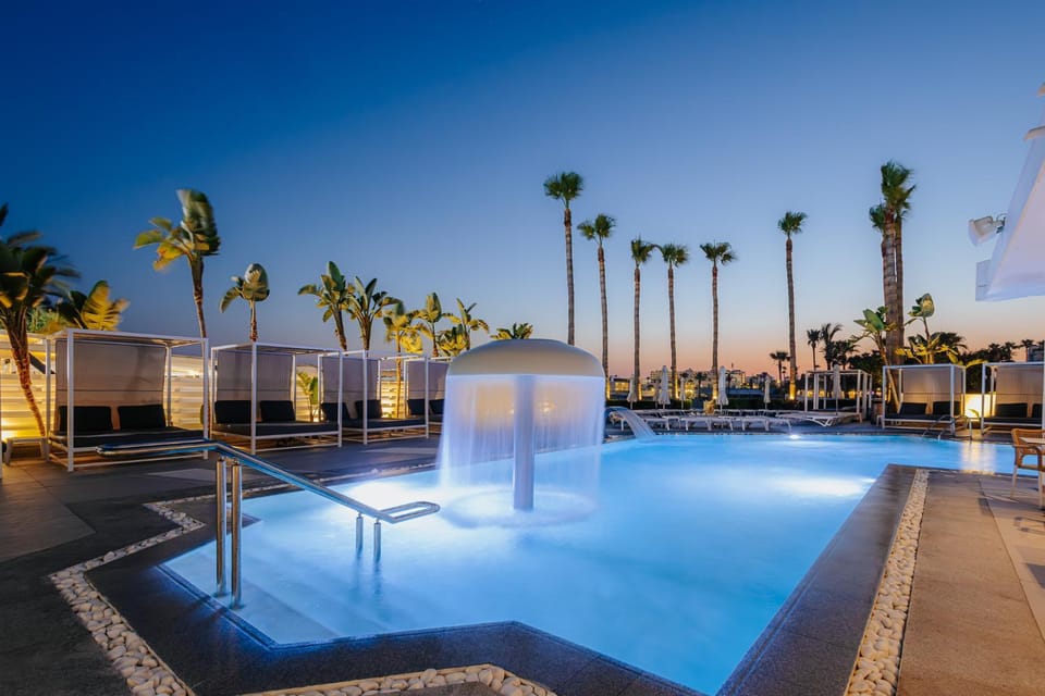Night, Pool view, Swimming pool, Sunset, sunbed