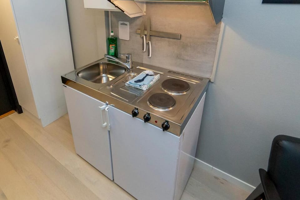 Kitchen or kitchenette, stove