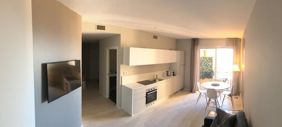 TV and multimedia, Kitchen or kitchenette, Living room, Photo of the whole room, Seating area