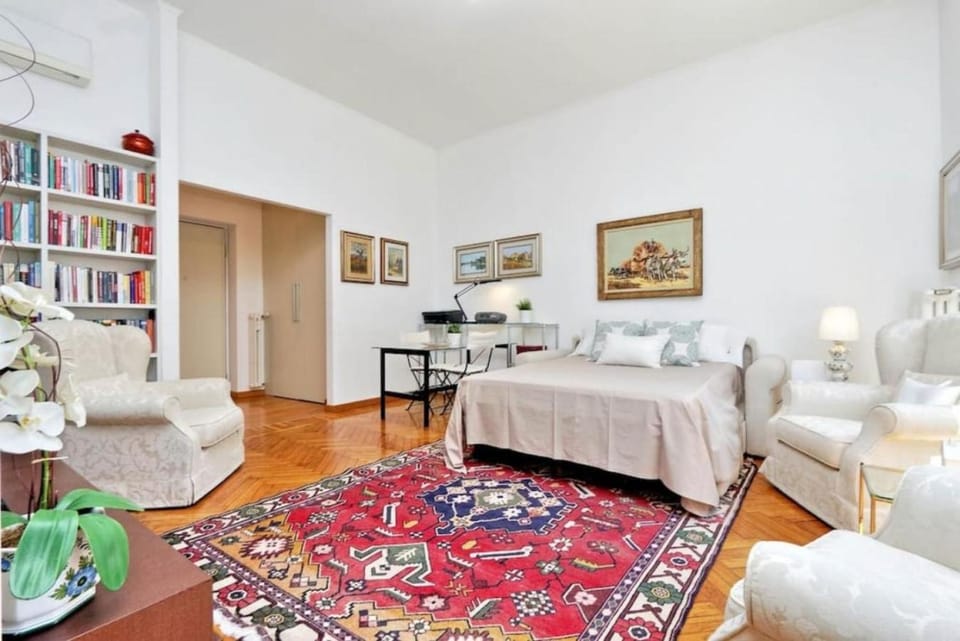 Bed, Library, Living room, Seating area
