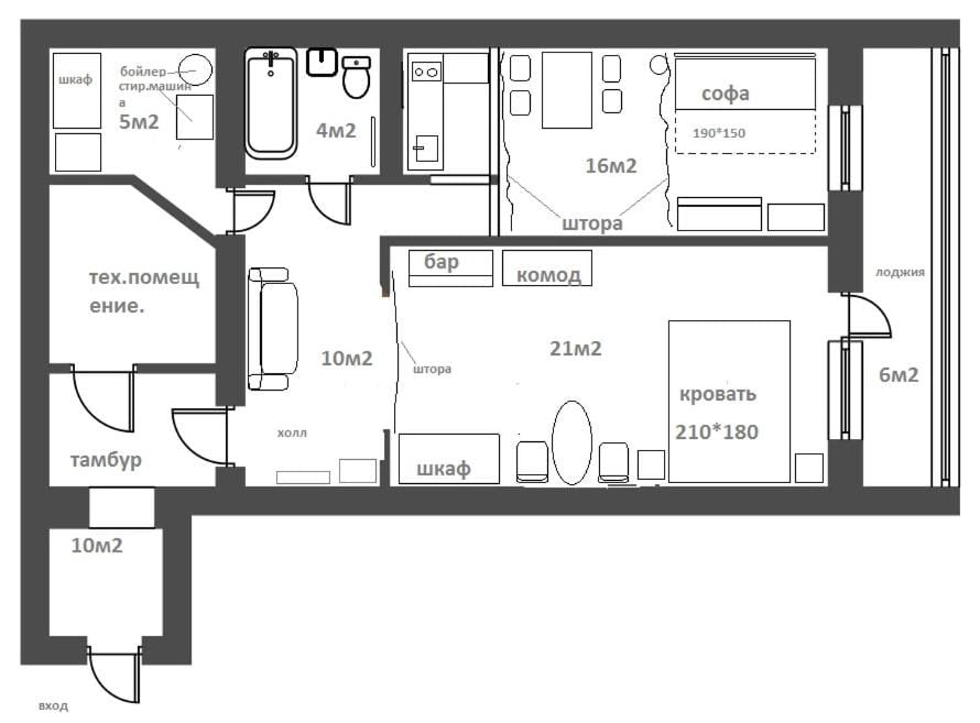 Photo of the whole room, Floor plan