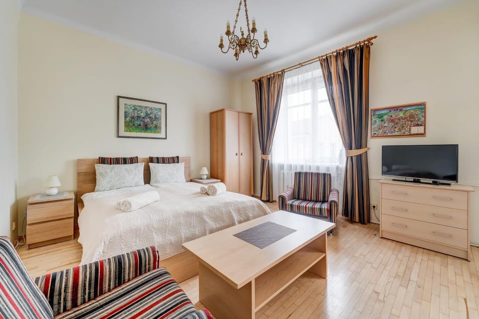 Bed, TV and multimedia, View (from property/room), Living room, Photo of the whole room