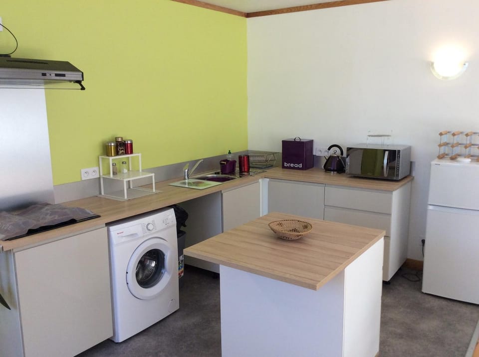 Kitchen or kitchenette, minibar, stove, washing machine