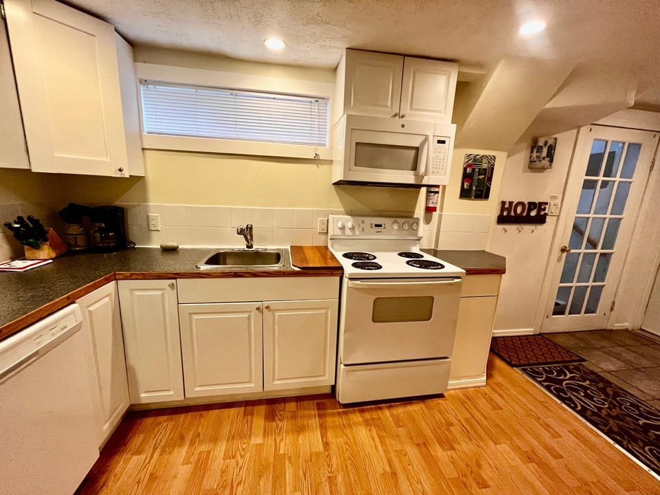 Kitchen or kitchenette, dishwasher, oven, stove