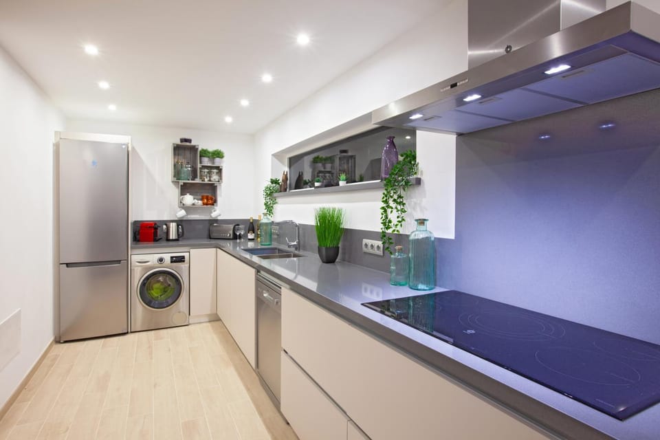 Kitchen or kitchenette, dishwasher, oven, stove, washing machine