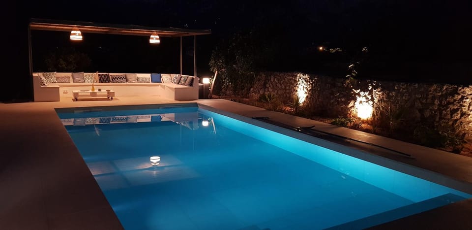 Night, Pool view, Swimming pool